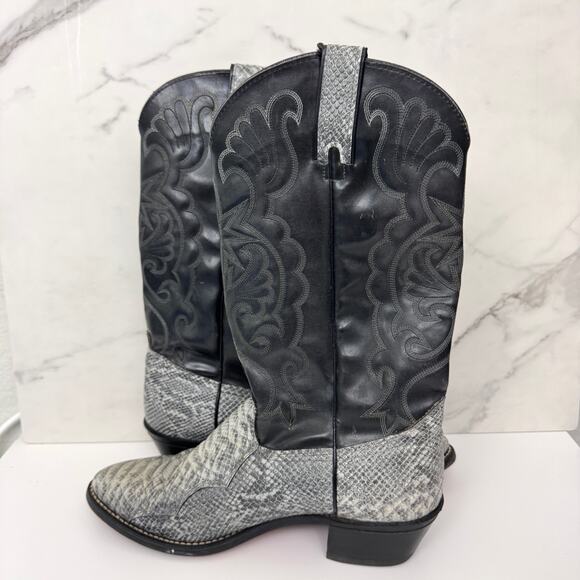 Cowboy Western Boots Mens 10.5 Made USA Texas Snake Print Classic Country Black - Picture 4 of 11